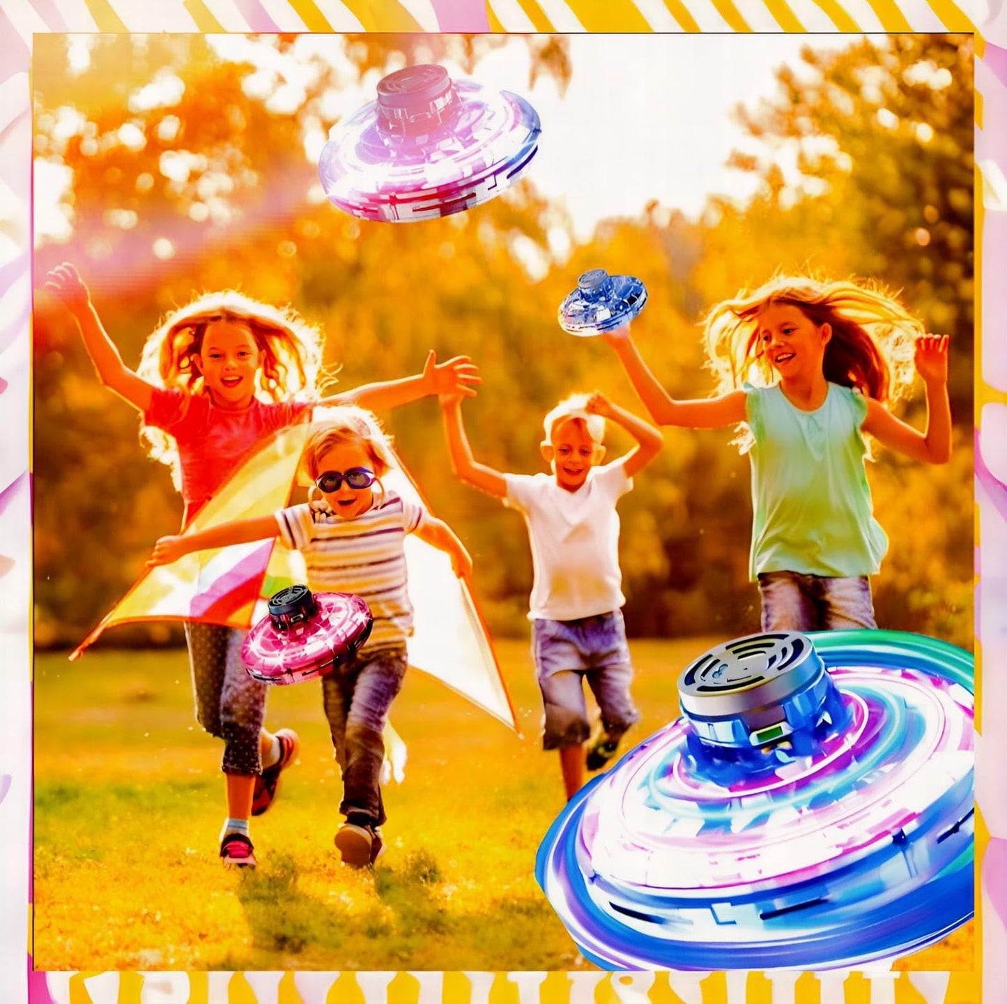 SHIP SMART CM Toys 2024 Hand Operated Mini Drones, Upgraded UFO Magic Flying Orb with LED Lights, Hand Controlled Hover Boomerang Spinner, for Boys Girls Teens 7+, Indoor Outdoor Toys (Blue), Small