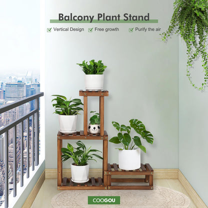 COOGOU Wood Plant Stand Indoor Outdoor 4 Tiers Plant Rack Corner Planter Shelf Flower Pot Holder for Living Room Garden Patio Yard Porch (Space Saving,27.6”,Small)