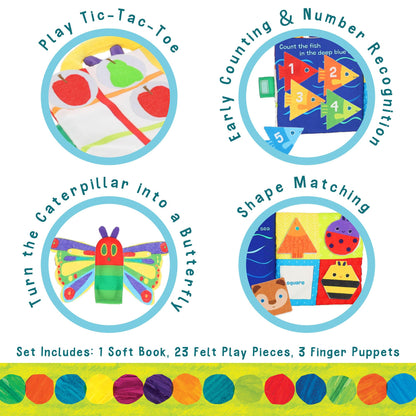 Eric Carle The Very Hungry Caterpillar Busy Felt Toy – Interactive Storytime Activity with 5 Pages, 3 Finger Puppets, and 23 Felt Play Pieces – Early Learning Toy for Toddlers, Ages 2+