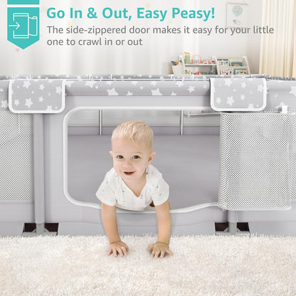 Large Baby Playpen for Babies and Toddlers - 70x59in Giant Play Pen for Babies 6-12 Months Big Play Yard for Toddlers 1-3 Play Pens for Toddler Indoors Playyard Fence Pin Corrales para Bebes Grey-s