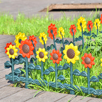 Sungmor Plastic Edgings Garden Picket Fence - Grass Lawn Flowerbeds Plant Borders - Decorative Sunflower Landscape Path Panels - Pack of 4 (Overall Length 98 Inches) - Lightweight & Easy Installation