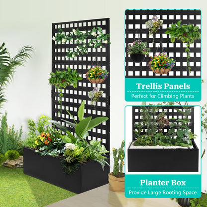 TRVFPON Metal Planter Box with Trellis Raised Garden Bed with Drainage Holes， Privacy Planters for Patio as a Privacy Screen for Climbing Plants Outdoor (35x18x71Inch)