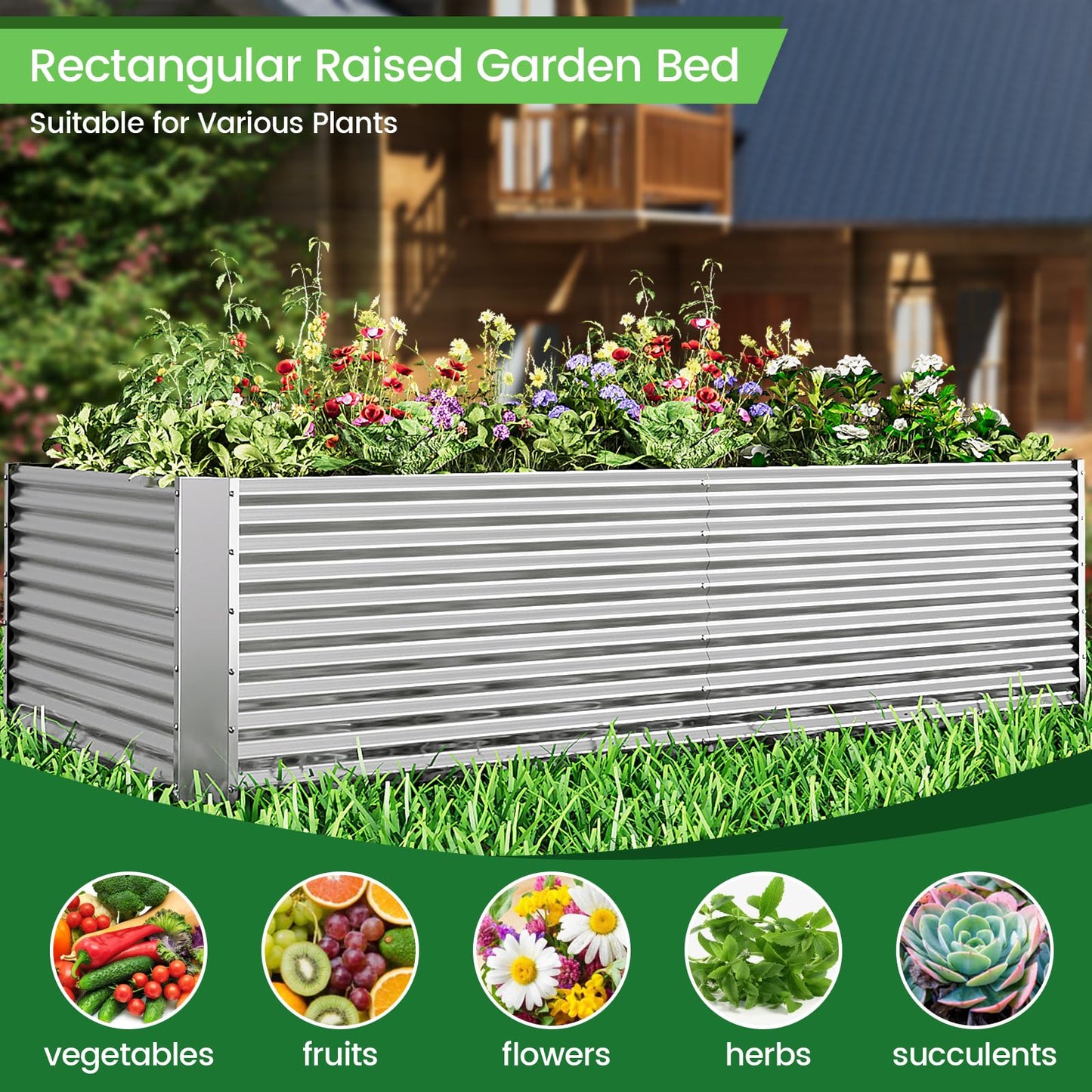 FRIZIONE 2pcs Tall 8x4ft Galvanized Raised Garden Bed Outdoor,Above Ground Garden Bed for Vegetable,Metal Raised Beds for Flower,Steel Raised Beds for Gardening