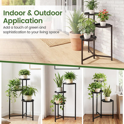 Giantex 3-Tier Metal Plant Stand Indoor Outdoor, Tall Corner Flower Pot Holder Display Rack for Living Room Balcony Patio Garden Office, Heavy Duty Vertical Shelf, Metal Plant Rack Organizer, Black