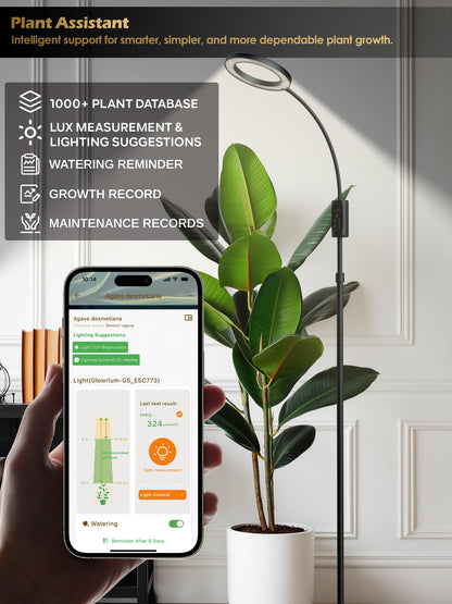 Smart Grow Lights for Indoor Plants, 24W Plant Light with Auto-Timer, Full Spectrum LED Grow Light, Adjustable Height & Stepless Dimming,Plant Assistant Suitable for Most Plants (Black)