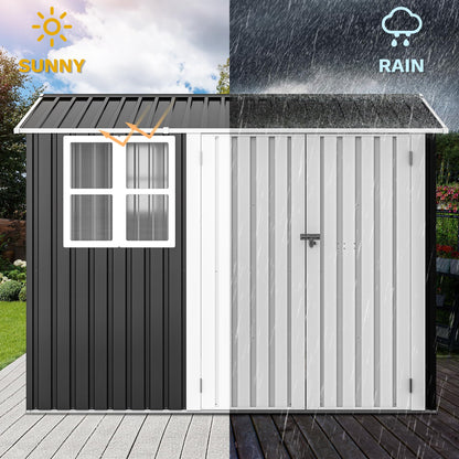 DWVO 8' x 6' Outdoor Storage Shed, Waterproof Metal Garden Shed with Windows, Lockable Doors, and Sloped Roof for Patio, Backyard, Lawn, Tool Storage, Bike Shed, Pet Shelter (Gray + White)