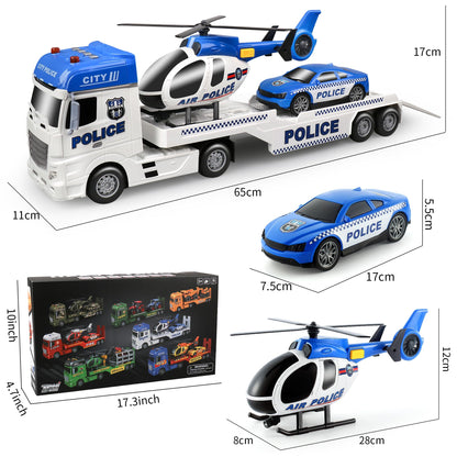 Dwi Dowellin Toddler Boy Toys for 3 4 5 6 Year Old, 25" Semi Truck Toy with Racing Car and Helicopter - Police Toys,Birthday Gifts for Kids Child 2 3 4 5 6 Years Old