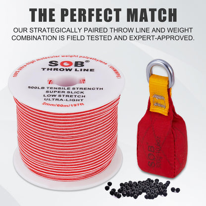 SOB Arborist Throw Line Kit with Slick Rope 197FT, Throw Weight, Reflective Storage Bag, Suit for Tree Cutting,Camping, Trimming, Hanging Swing ﻿