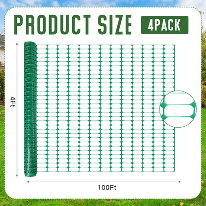 Landical 4 Roll Plastic Garden Fence 4 x 100 Ft Green Temporary Fencing Roll Outdoor Snow Fence Safety Construction Barrier Garden Netting for Patio Yard Plant Pet
