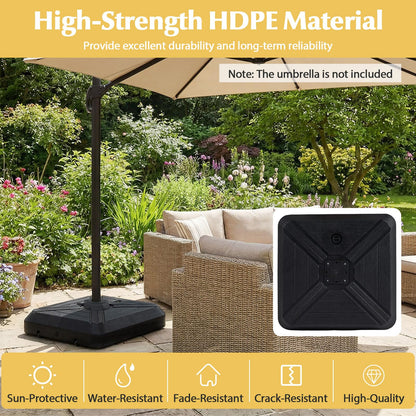 Tangkula Cantilever Umbrella Base with Wheels, 345 LBS Heavy-Duty HDPE Sand Water Filled Offset Umbrella Weighted Stand with Cross Base for Patio Backyard Poolside