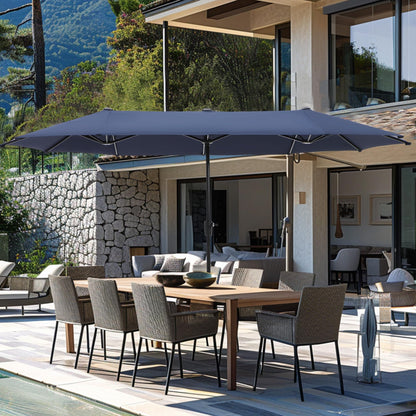 GREEN PARTY 13ft Rectangle Patio Umbrella, Double Sided Outdoor Table Umbrella with Crank & 1.5" Pole, Large Market Umbrella for Poolside Garden Deck Backyard, Navy Blue