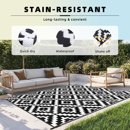 Favoyard Outdoor Rug 8x10 ft Waterproof Reversible Patio Plastic Straw Rugs for Decor Clearance Outside Large RV Camping Area Carpet Mat for Porch Deck Balcony Pool Backyard Picnic Beach Camper Door