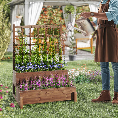 Giantex 2 Pcs Raised Garden Bed with Legs and Trellis, 2-Tier Standing Planter Box with Drain Holes, Outdoor Elevated Garden Trellis for Vine Climbing, Flower Vegetable Fruit Herb Growing