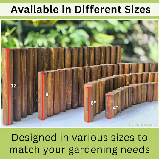 LaLaGreen Wooden Fence Panel (30"x8", 2 Pack) Brown Wood Decorative Flower Bed Landscape Fencing with Metal Stakes, Garden Edging Border for Lawn Yard Patio Pathway Tree Rings Barrier Outdoor Decor