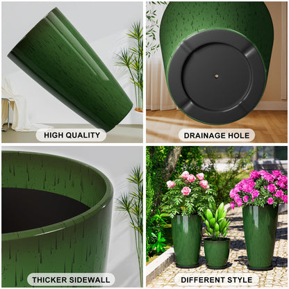 QCQHDU 24,21,11 inch Large Planters with Drainage Hole & Saucer, Set of 3 Plant Pots Tall Planter for Indoor & Outdoor Plants Home Modern Decor