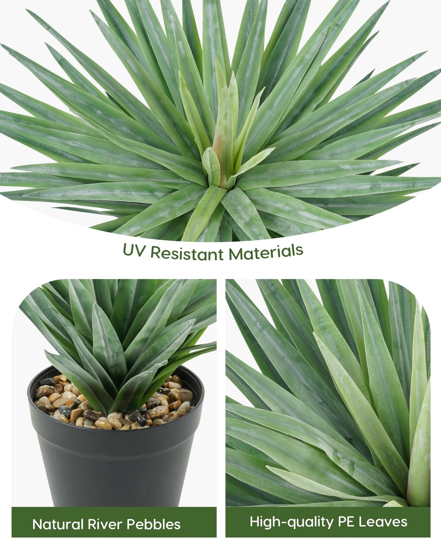 Velener Artificial Agave Plant in Black Pot with Real Stone Pebbles, Large Fake Agave Plants for Indoor and Outdoor-15 inches Tall, 81 Leaves
