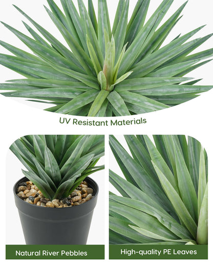 Velener Artificial Agave Plant in Black Pot with Real Stone Pebbles, Large Fake Agave Plants for Indoor and Outdoor-15 inches Tall, 81 Leaves