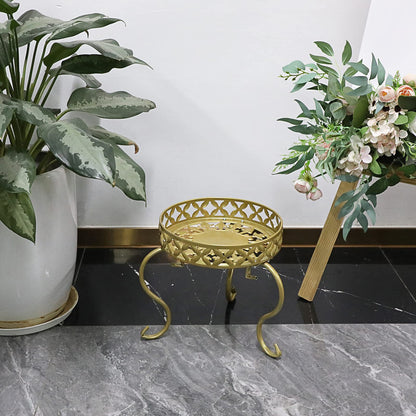 OwnMy Metal Round Plant Stand Indoor Outdoor Flower Pot Holder, Heavy Duty Iron Plant Stand Display Potted Rack for Home, Garden, Patio, Golden Color