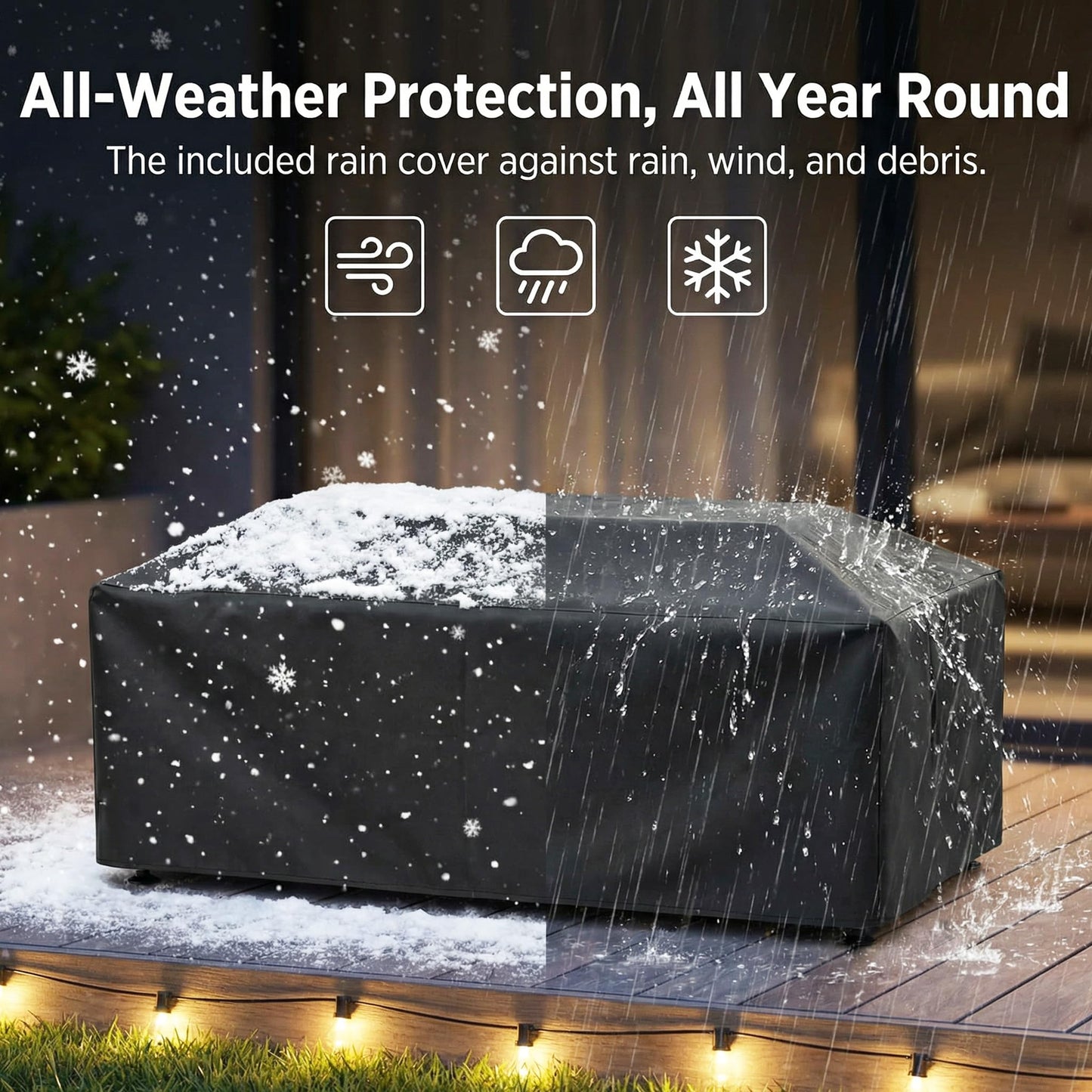 NICESOUL 42" Outdoor Propane Fire Pit Table, 50,000 BTU Rectangle Natural Gas Firepit with Tank Table, No Assembly Low Profile Fire Table for Outside Patio & Backyard, CSA Certified, Grayish White