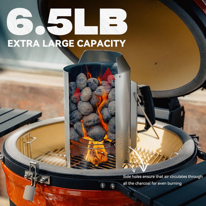 onlyfire Charcoal Chimney Starter, Round BBQ Chimney Starter for Charcoal Grills Barbecue Fire Starter with Heat Shield & Stay-Cool Handle, Sturdy and Easy to Use BBQ Grill Tools for Quickly Lighting