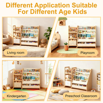 CACEJO Kid Bookshelf and Toy Storage Organizer - White 3 Tier Wooden Kids Book Shelf for Kids Rooms, Toddler Bookshelf Baby Bookcase for Nursery Class Room, Play Room- Cream White