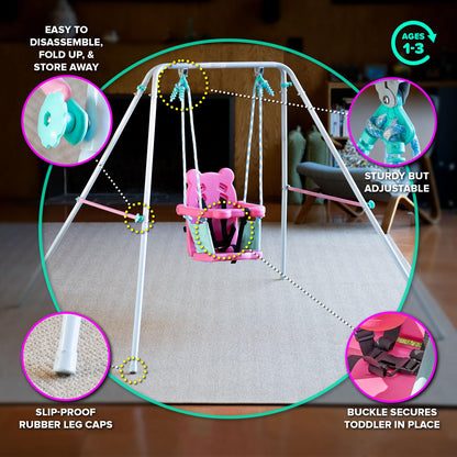 Sportspower FNS-003 My 1st Toddler Swing: Heavy-Duty Baby Indoor/Outdoor Swing Set with Safety Harness, Capacity - up to 50 lbs, Pink/Pale Green