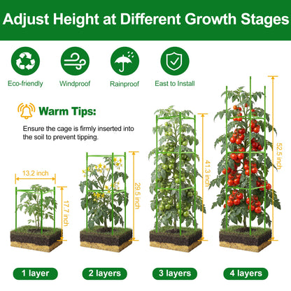 WAENLIR 6 Pack Tomato Cages for Garden, Up to 51 Inch Tomato Trellis for Raised Garden Bed, Plant Stakes for Pots, Durable Tomato Plant Support Garden Stakes for Climbing Plants