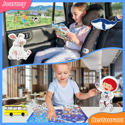 Cosomia 6 Set (260pcs) Puffy Sticker Books Activity for Kids, Animal, Farm, Dinosaurs, Space, Vehicle, Ocean, 3D Reusable Stickers for Boys and Girls, Travel Sticker Books for Kids Ages 3+