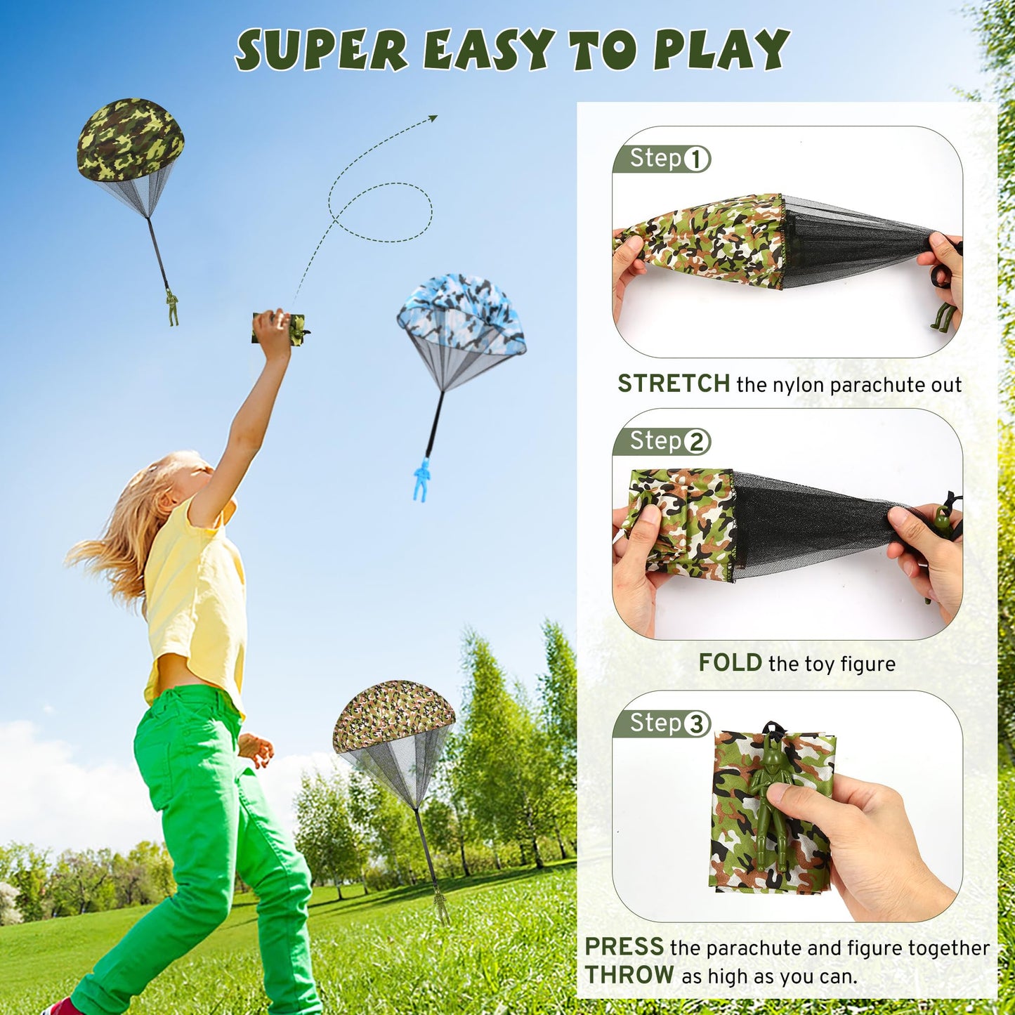 Parachute Toy for Kids, Army Outdoor Toys Flying Parachute Men, Inside & Outside Toys for or 3 4 5 6 7 8 9 10 11 12 Year Old, Easter Basket Stuffers for Kids Idea 2026 Unique Boys Party Favors