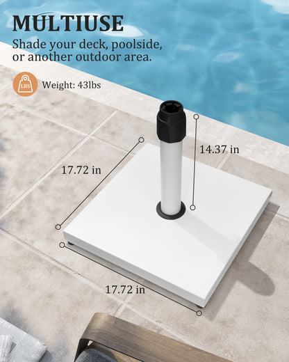JOINHOM 45lbs Patio Umbrella Base - Heavy Duty Outdoor Patio Market Umbrella Stand for Deck, Poolside, Balcony, Wind-Resistant Design, White