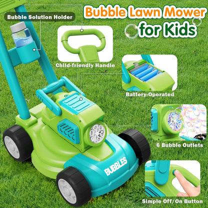 Bubble Lawn Mower for Kids, 3-in-1 Bubble Machine Blower with 10 Bubble Solution, Outdoor Push Toys for Toddlers Ages 3-8, Birthday Easter Summer Gift for Boys Girls 3 4 5 6 7 8 Year Old
