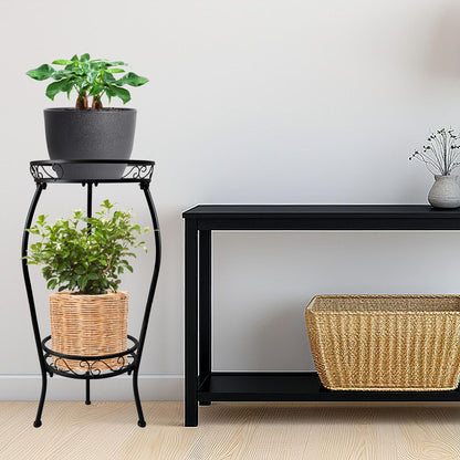 NOAMOO Metal Plant Stand 2 Tier Indoor Outdoor, Tall Flower Pot Shelf Rustproof Stable Heavy Duty Corner Stand, 28 inch Multiple Plant Display Rack for Living Room Patio Balcony Garden