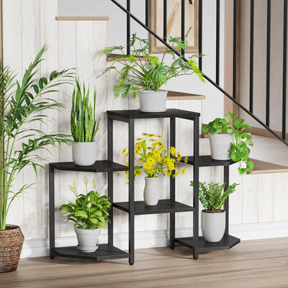 Asgolion Plant Stand Indoor,Multiple Plant Shelf Corner Rack, 6 Potted Plant Stand, 6 Tiers Large Flower Holder, Planter Display Rack for Patio Balcony Living Room Bedroom Decor, Black