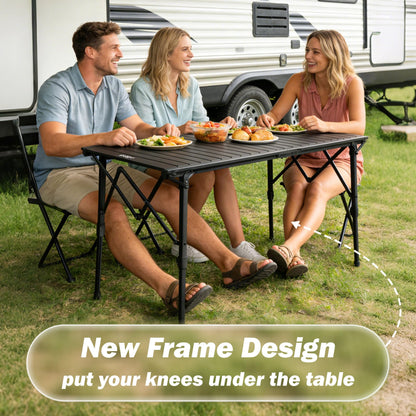 ARURU 50" Large Folding Camping Table with Adjustable Hight Legs for 2-6 People - Heavy Duty Foldable Camp Table with Roll-Up Aluminum Picnic Table, Portable Outdoor Table for Cooking,Beach,BBQ,Party
