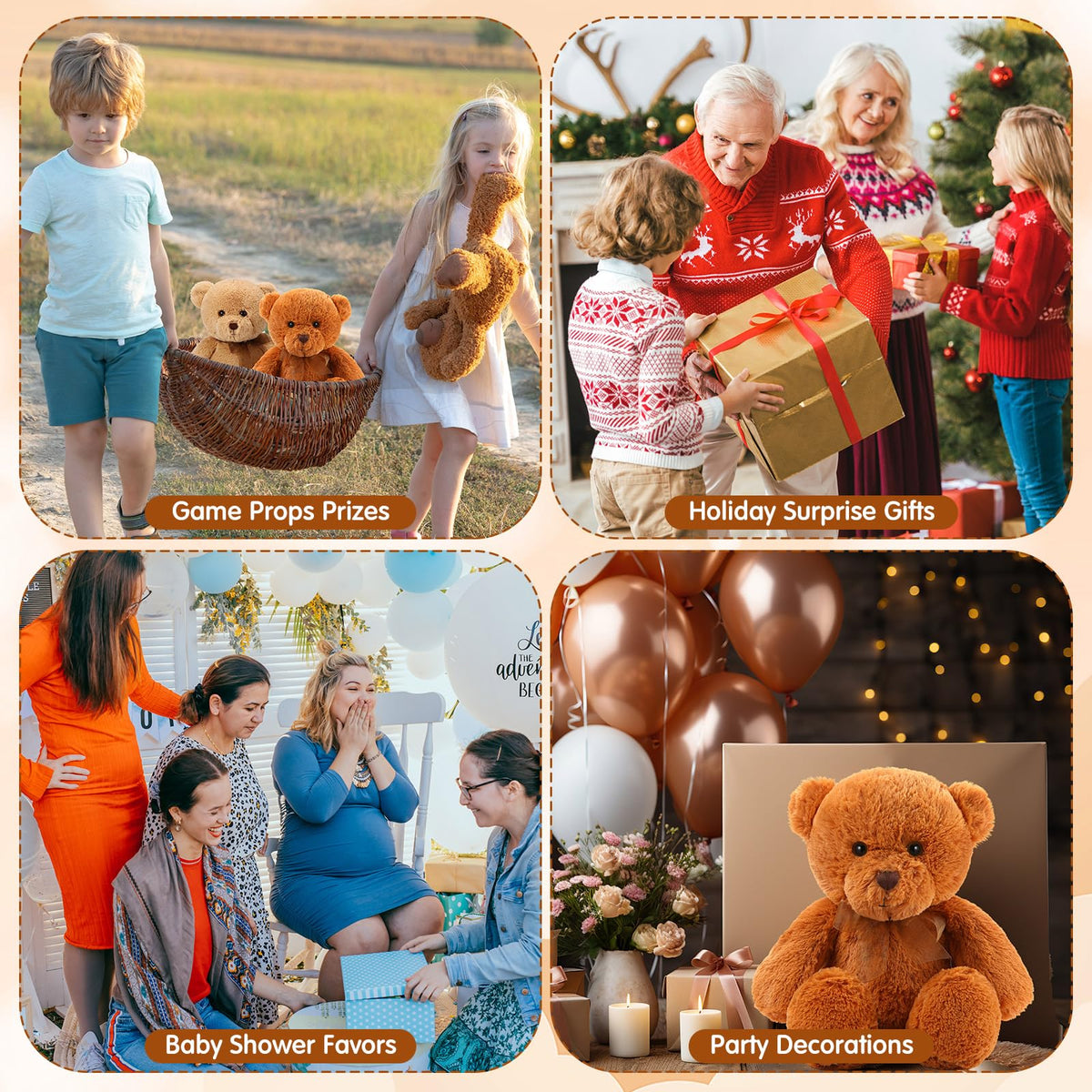 HyDren 2 Pack Bear Stuffed Animals 18 Inch Cuddly Stuffed Bear Plushies with Bow for Birthday Gifts Baby Shower Decors Valentines Party Decors(Light Brown,Brown)