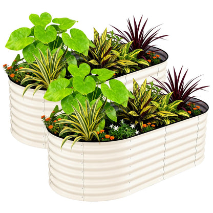 Garvee 2 Pack 6x3x2ft Galvanized Raised Garden Bed Kit, Oval Metal Planter Boxes with Anti-Cut Safety Edges, Rust-Resistant Deep Root Planters for Outdoor Vegetables, Flowers, Herbs, Beige