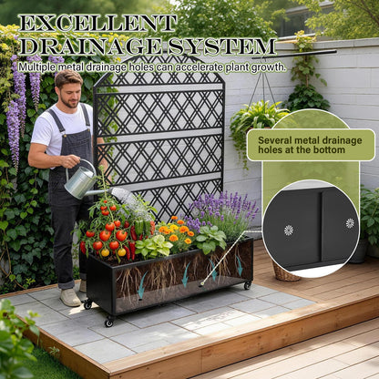 Metal Planter Box with Trellis Raised Garden Bed on Wheels Galvanized Steel Privacy Screen for Patio,Large Self-Watering Container with Drainage Holes for Climbing Plants Vegetables Flowers (Dome)
