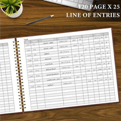 AKONEGE Accounting Ledger Book for Personal & Small Business Bookkeeping, Horizontal Income and Expense Tracker Notebook with Calendar, Hardcover Columnar Log Journal 10.78'' x 8'', Brown