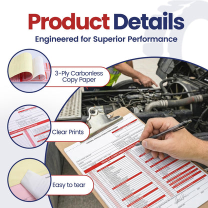 Annual Vehicle Inspection Record Kit – 3-Part NCR Forms (30 Sets) + High-Visibility Adhesive Labels (30) – for Trucks & Fleet Recordkeeping | Supports 49 CFR §396.17