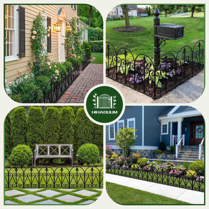 HIHADUUM 24.5in (H) x 10.8ft(L) Decorative Garden Fence, 10 Pack Heavy Duty No Dig Fence for Dogs, Metal Arched Garden Fencing Barrier Outdoor Fencing for Flower Beds, Patio & Yard Decor