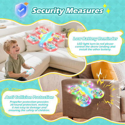 FUNPX LED RC Drone for Kids 6+, Christmas Birthday Gift for Boys & Girls with Remote Batteries, 360° Flip, High Speed Mode, 45 Min Flight Indoor and Outdoor Flying Toy - Blue Yellow