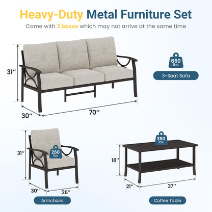 RoyalCraft Outdoor Patio Furniture Set, 5 Seats Outdoor Patio Set with 4" Thick Cushion, All-Weather Metal Patio Sofa with Coffee Table, Outdoor Sectional Furniture for Porch Backyard, Khaki&Beige