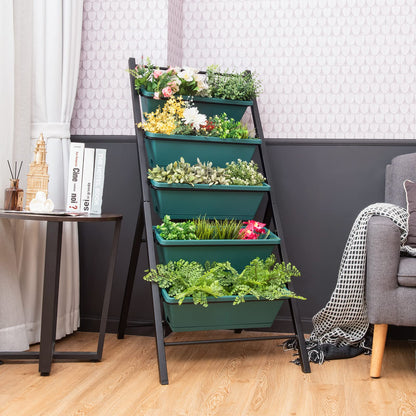 Giantex Set of 2 Vertical Planter Raised Bed, Elevated Garden Beds with Water Drainage Hole, Freestanding 5 Container Boxes for Herb Vegetables Flowers Growing, Outdoor Indoor Patio Balcony