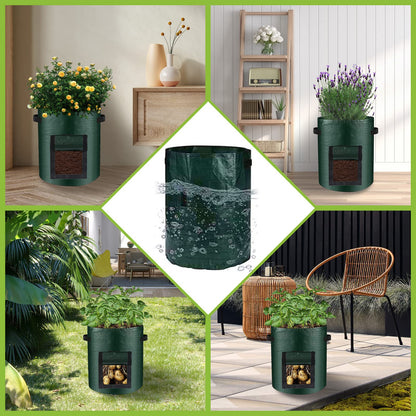 LITLANDSTAR 6 Pack Potato Grow Bags, 15 Gallon Grow Bags Garden Planting Bags with Flap Windows and Handles, Vegetable Grow Bags for Potato, Onion, Tomato, Carrot (Dark Green)