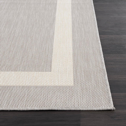 CAMILSON Outdoor Rug 8x10,Modern Outside Rugs for Patios Porches Waterproof Durable Washable Non-Shedding, Easy-to-Clean Indoor Outdoor Area Carpet (8 x 10, Bordered - Gray/White)