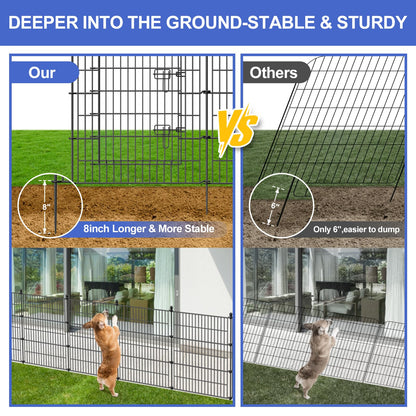 5 Panels No Dig Decorative Garden Fence with Gate, 40 in(H) X 11.8 ft(L) Outdoor Dog Rabbits Fence, Animal Barrier Pet Fencing Rustproof Metal Wire Panel Border for Yard, Patio, Flower Bed