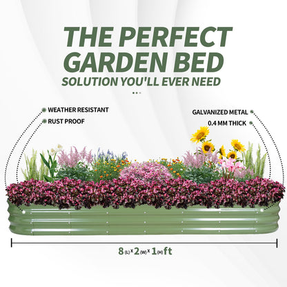1MORE Galvanized Raised Garden Bed- Planter Garden Boxes Outdoor, Raised Beds for Gardening,Metal Garden Bed Kit for Vegetables Flower, Planter Raised Beds.8x2x1ft Green-2pcs