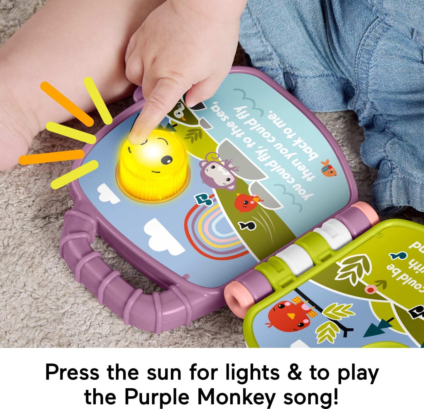 Fisher-Price Baby Toy Purple Monkey Musical Storybook with Lights & Sounds for Infants & Toddlers Ages 6+ Months
