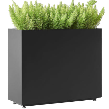 Tall & Long Metal Planter with Middle Shelf, 36W x 11D x 30H Large Rectangular Outdoor Planter Box, Span Divider for Garden, Patio, Yard | Easy 5-Min Assembly, Drainage Holes, Adjustable Feet, Black