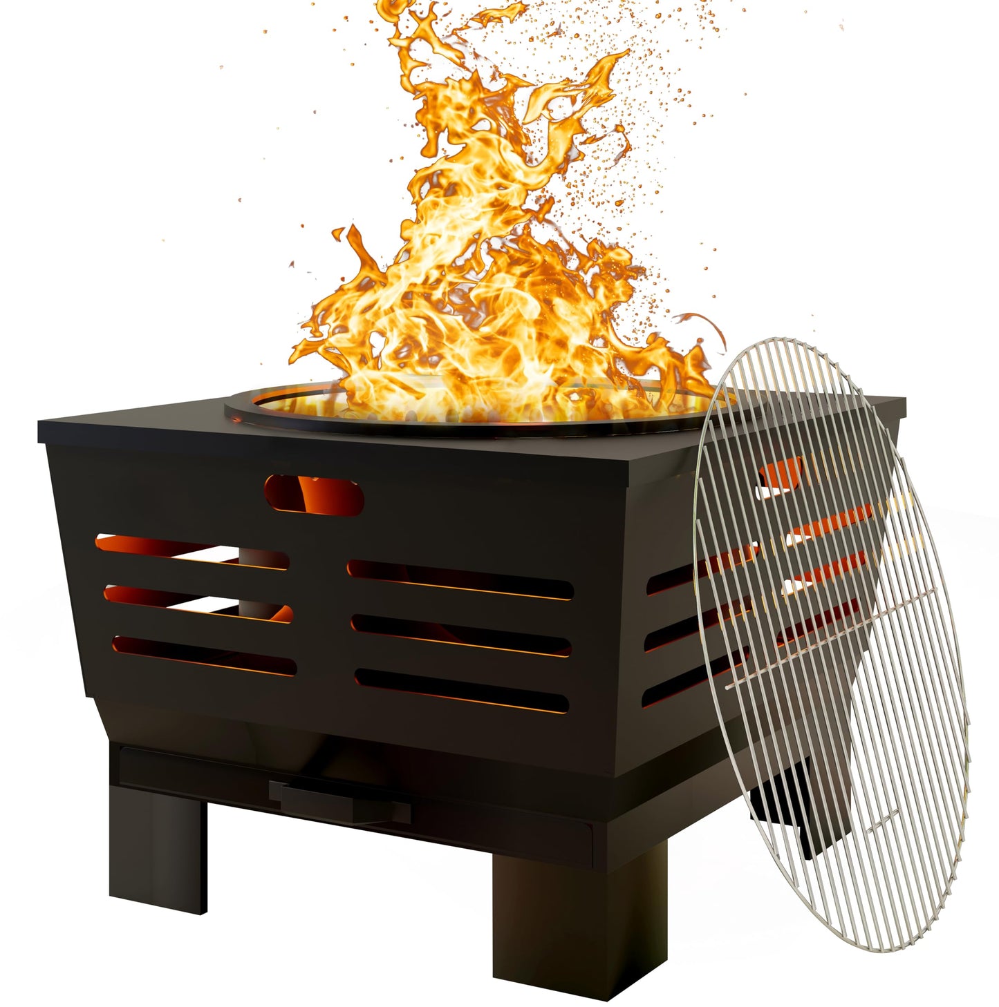 Fire Beauty Fire Pit with Stand,Smokeless Wood Burning Firepit with Ash Pan,Portable Outdoor Firepit with Cooking Grate & Poker For Camping,Backyard|L:23''xW:23''xH:19'',28.6lbs